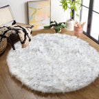 ORINOVA Grey and White Washable Shaggy Round Rug 5ft Circle Faux Sheepskin Furry Fur Rugs for Bedroom Nursery Rug