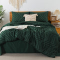 Litanika Oversized King Size Comforter Set With Sheets Dark Emerald Green - 7 Pieces Bed In A Bag Oversized King Boho Tufted Com