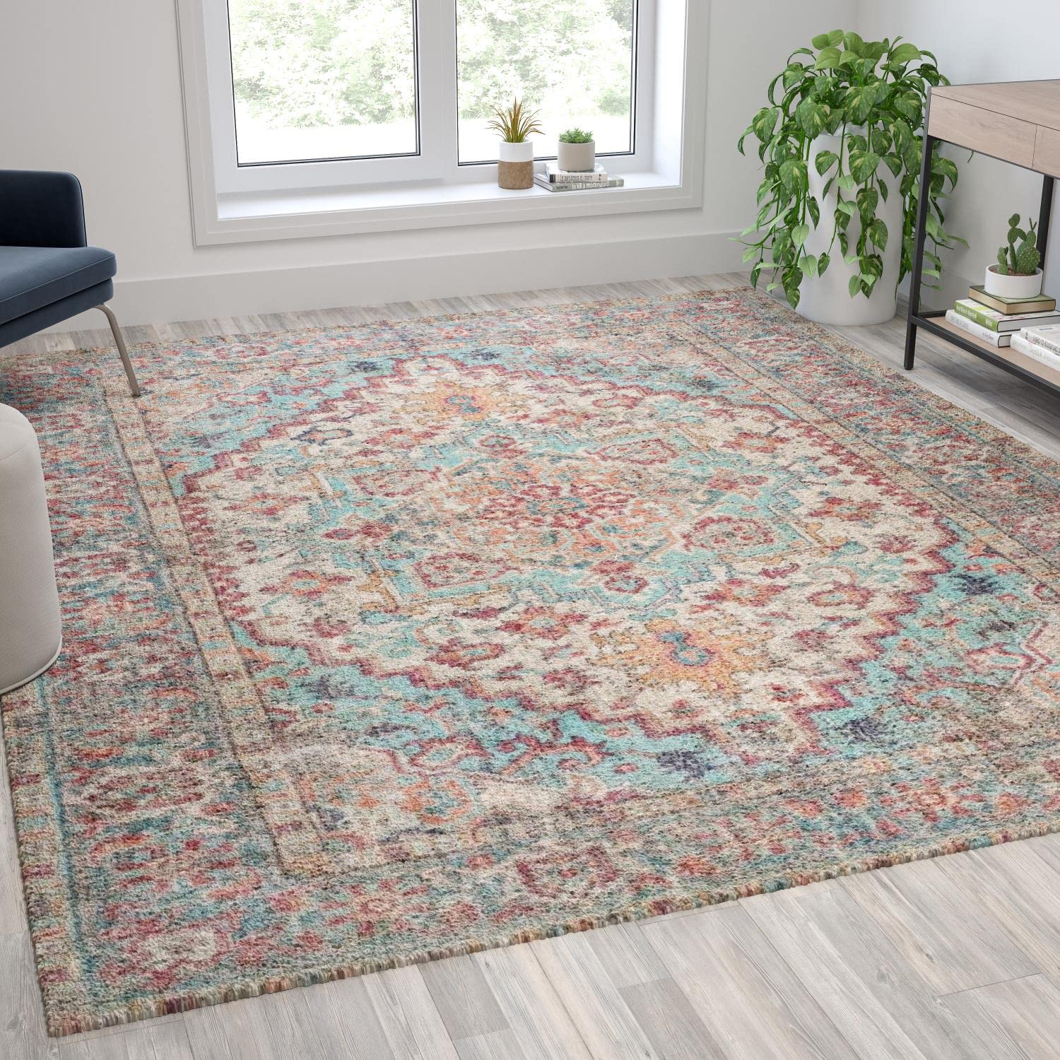 Flash Furniture Katherine Vintage Medallion Area Rug - 8' X 10' - Blue Multi Polyester