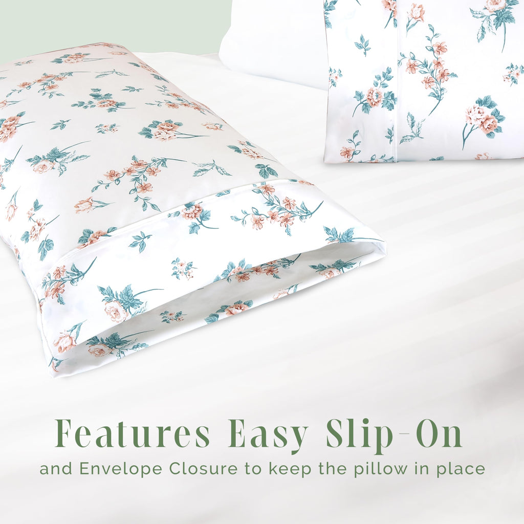 Elegant Comfort Ultra Soft Set Of 2 Floral Print Pillowcases - 1500 Premium Hotel Quality Microfiber, Soft And Smooth Envelope Closure 2-Piece Pillow Covers - King, Pink Celia