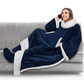 PAVILIA Sherpa Blanket with Sleeves and Foot Pocket Women Men Adult, Fleece Wearable Blanket Sleeved Throw Wrap, Thick Hug Sleep