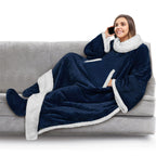 PAVILIA Sherpa Blanket with Sleeves and Foot Pocket Women Men Adult, Fleece Wearable Blanket Sleeved Throw Wrap, Thick Hug Sleep