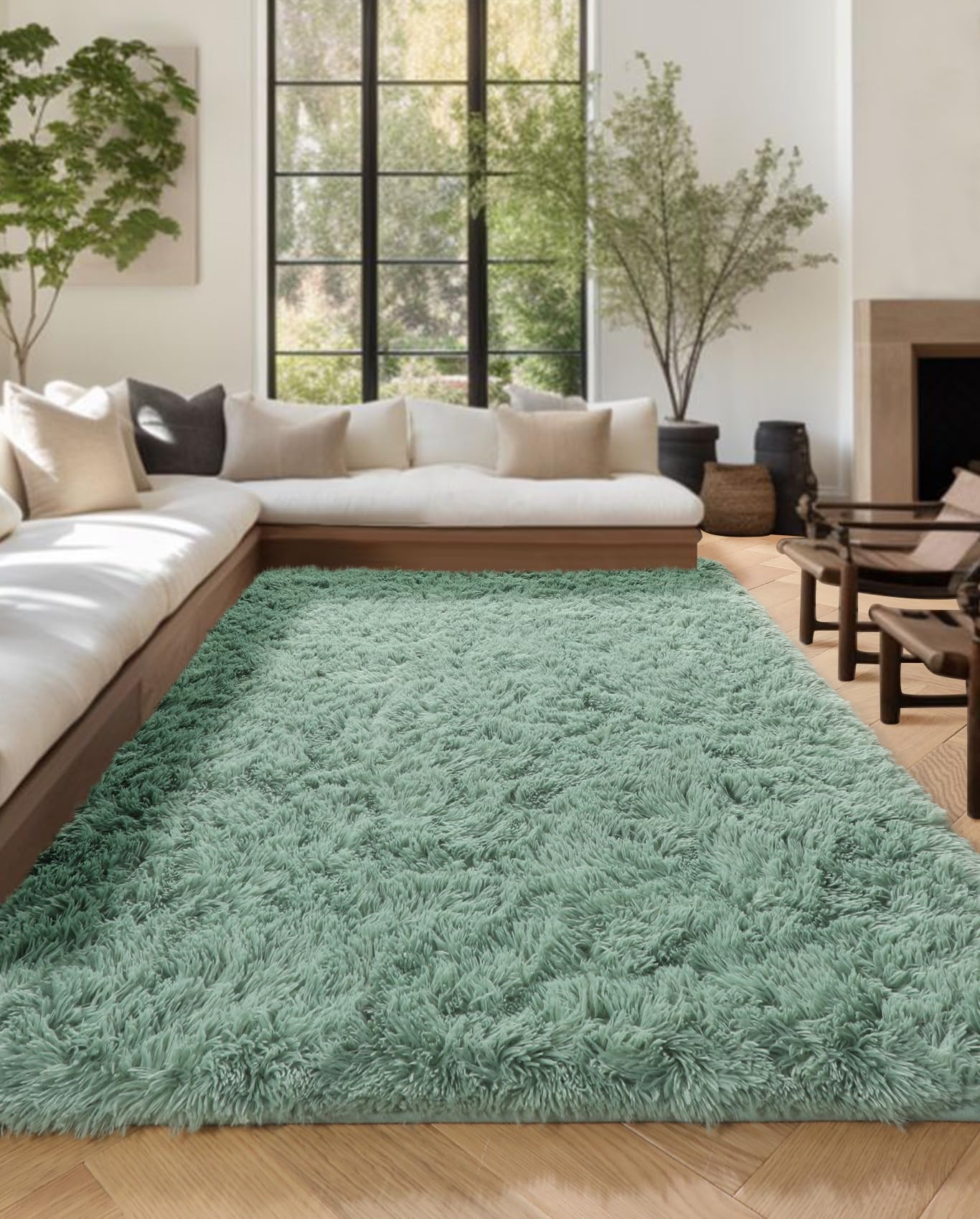 PAGISOFE Machine Washable Sage Green Rugs for Living Room, 5x7 Ft Shaggy Rug Plush Fuzzy Carpet for Bedroom,Green Kids Rug Home 