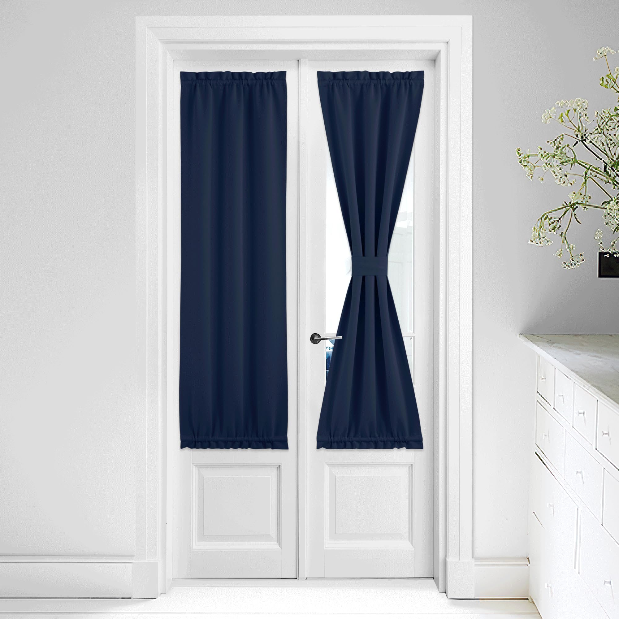 Nicetown Blackout French Door Curtains Window Door Curtains Thermal Insulated Door Curtain Panel 25W X 64L Privacy Door Shade Curtain For Door Window Curtains - 1 Panel, Navy