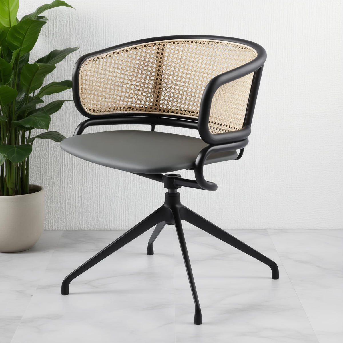 Epicasa Madrid 360 Revolving Dining Chair | Swivel Cane Back Accent Chair With Cushioned Fabric Seat & Sturdy Metal Frame For Ho