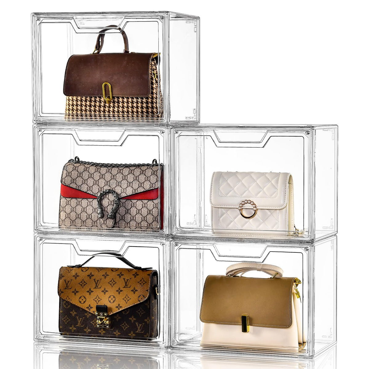 Stebopum Purse Organizer For Closet,Clear Acrylic Display Case For Handbag Organizer, Purse Storage Box With Magnetic Door, Plas