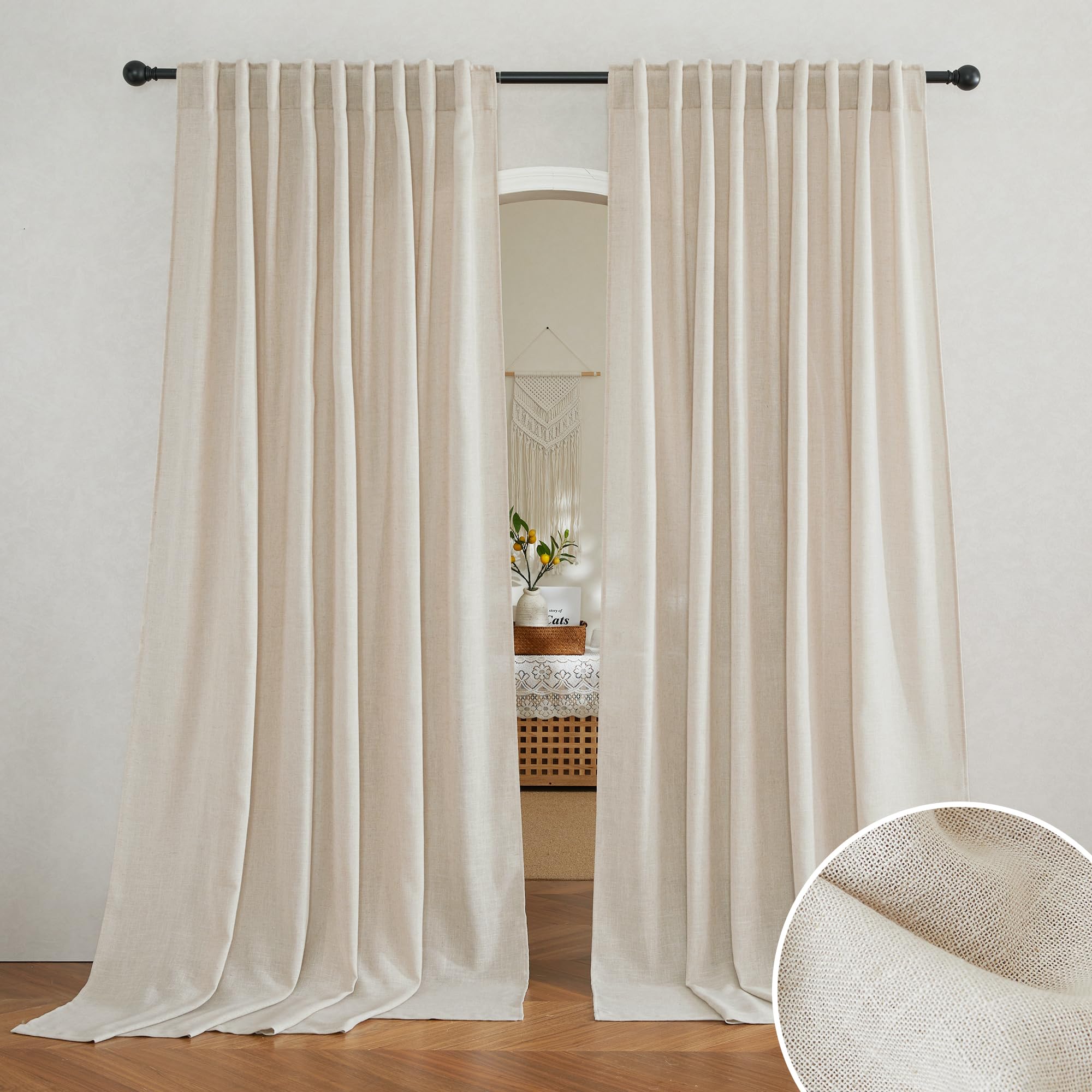 RYB HOME Linen Sheer Curtains 84 inches Length, Glare Light Filter Privacy Sheer Drapes Classy Solid Panels for Wedding Ceremony