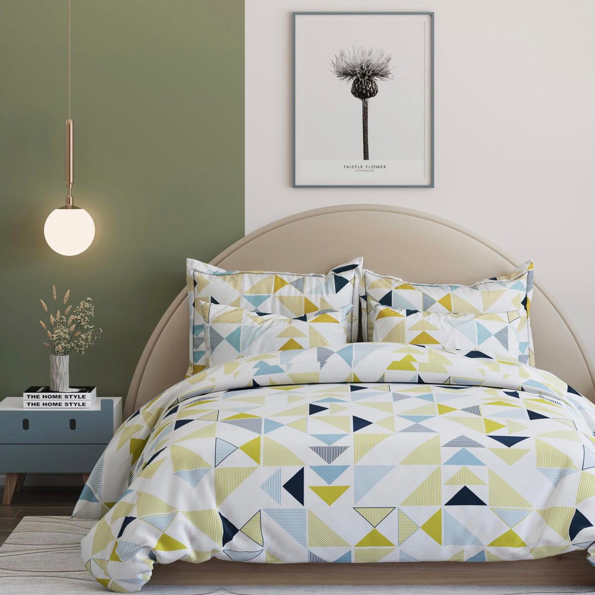 THE HOME STYLE Cotton Feel Glace Cotton Elastic Fitted Printed King Size 300 Threadcount Double Bed Bedsheet with 2 Pillow Cover