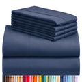 Luxclub Bed Linen Set, 6Pcs King Microfiber Sheets, Deep Pocket Cooling Breathable Hotel Bedding, Navy