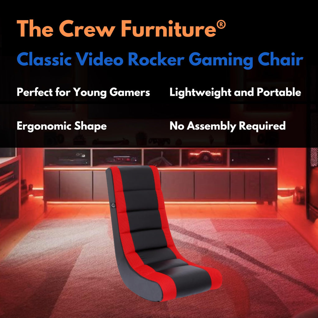 The Crew Furniture Classic Video Rocker Gaming Chair, Kids/Teens, PU Faux Leather & Mesh, Black/Red, Model 512060