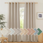 Nicetown Thick Flax Linen Curtains 96 Inch Long, Grommet Semi Sheer Window Treatments Privacy Added With Light Filtering Drapes For Bedroom/Living Room, Taupe, W55 X L96, 2 Panels