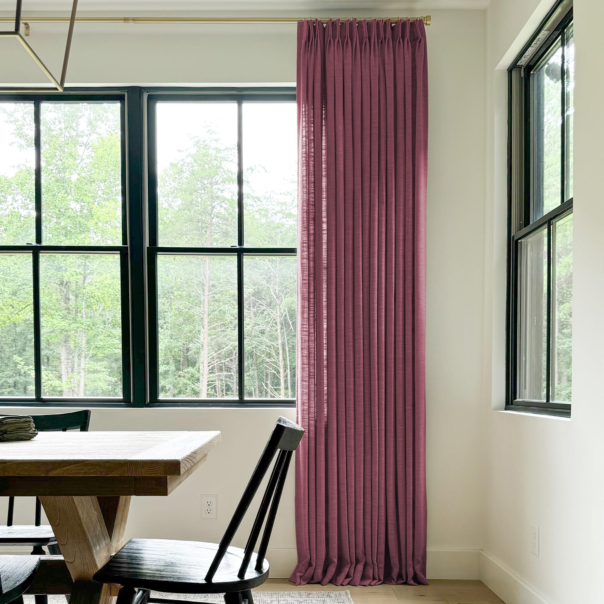 Twopages Double Layer Lined Curtain Burgundy Red Linen Blend Light Filtering Pinch Pleat Curtain For Kitchen, Room Darkening Win