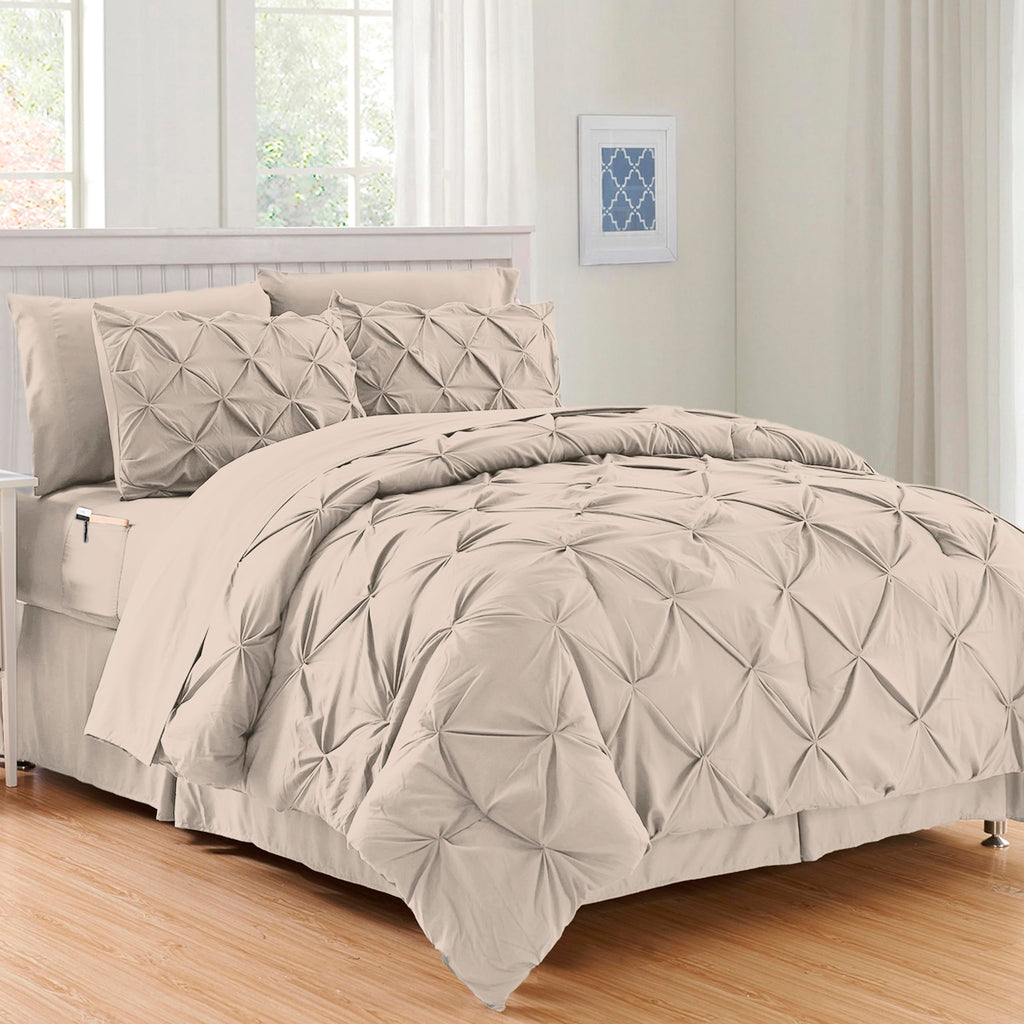 Elegant Comfort Luxury Softest, Coziest 8-Piece Bed-In-A-Bag Comforter Set - Silky Soft Complete Set Includes Bed Sheet Set With Double Sided Storage Pockets, Full/Queen, Linen