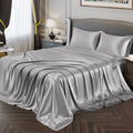 Vonty Satin Sheets Full Size Silky Soft Satin Bed Sheets Silver Grey Satin Sheet Set, 1 Deep Pocket Fitted Sheet + 1 Flat Sheet