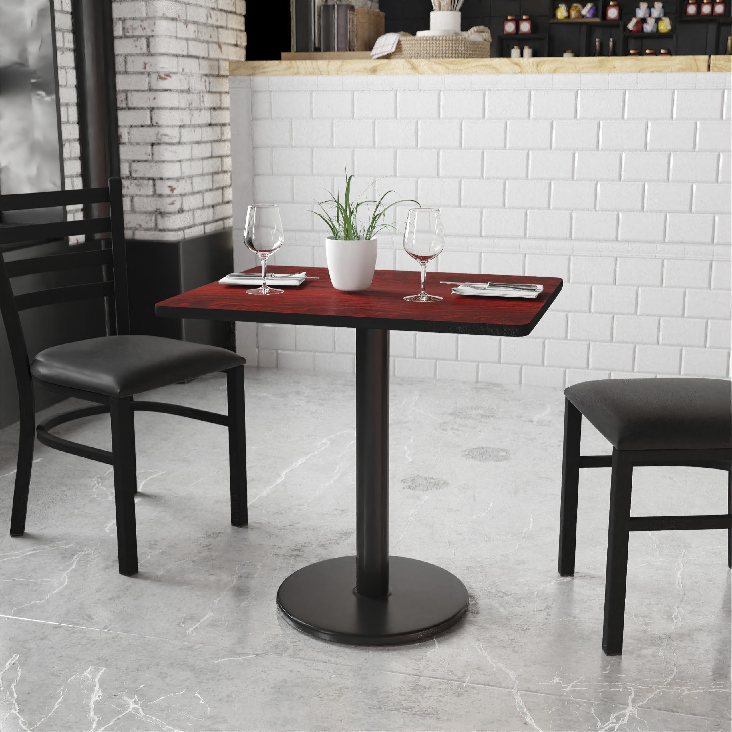 Flash Furniture 24'' X 30'' Rectangular Mahogany Laminate Table Top With 18'' Round Table Height Base