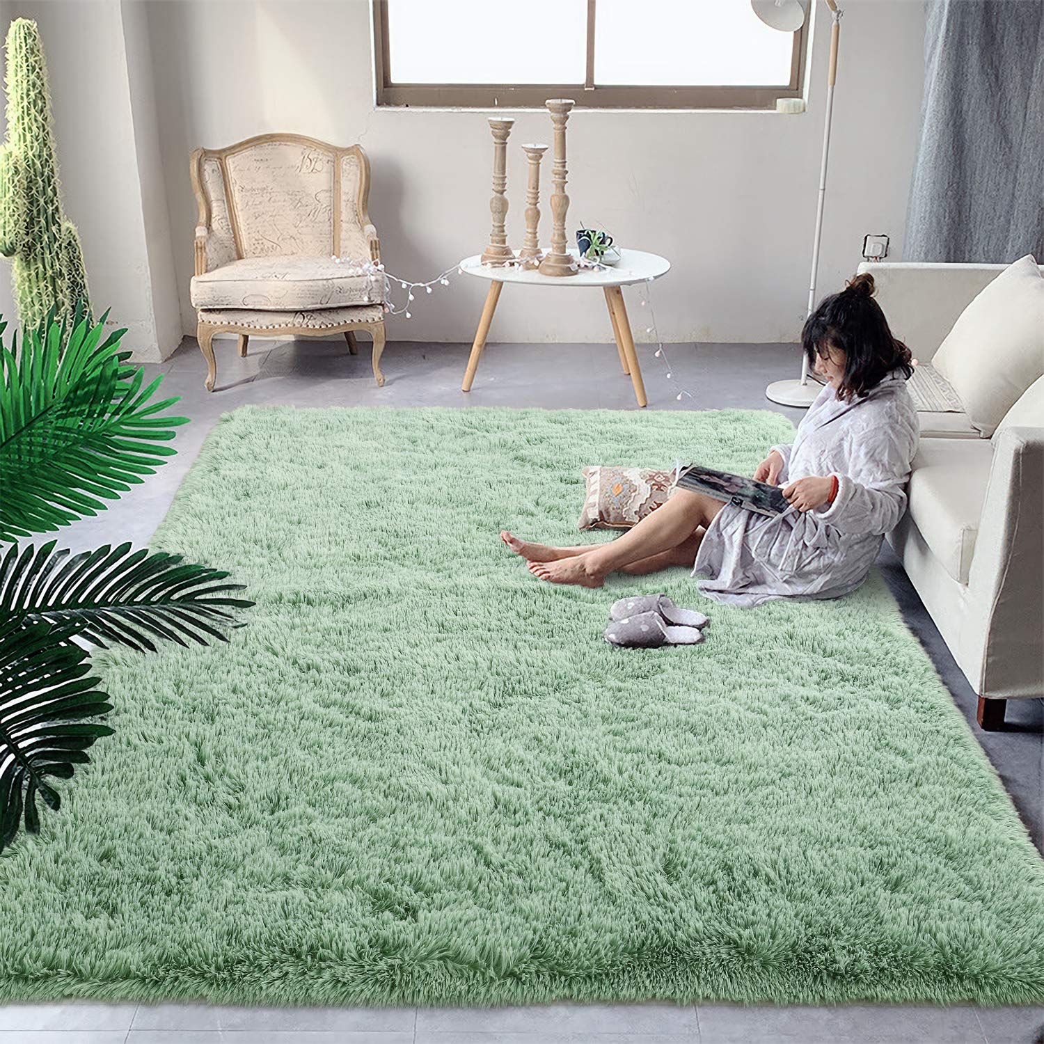 DweIke Super Soft Shaggy Rugs Fluffy Carpets, 4x6 ft, Green Area Rug for Living Room Bedroom Girls Kids Room Nursery Home Decor,