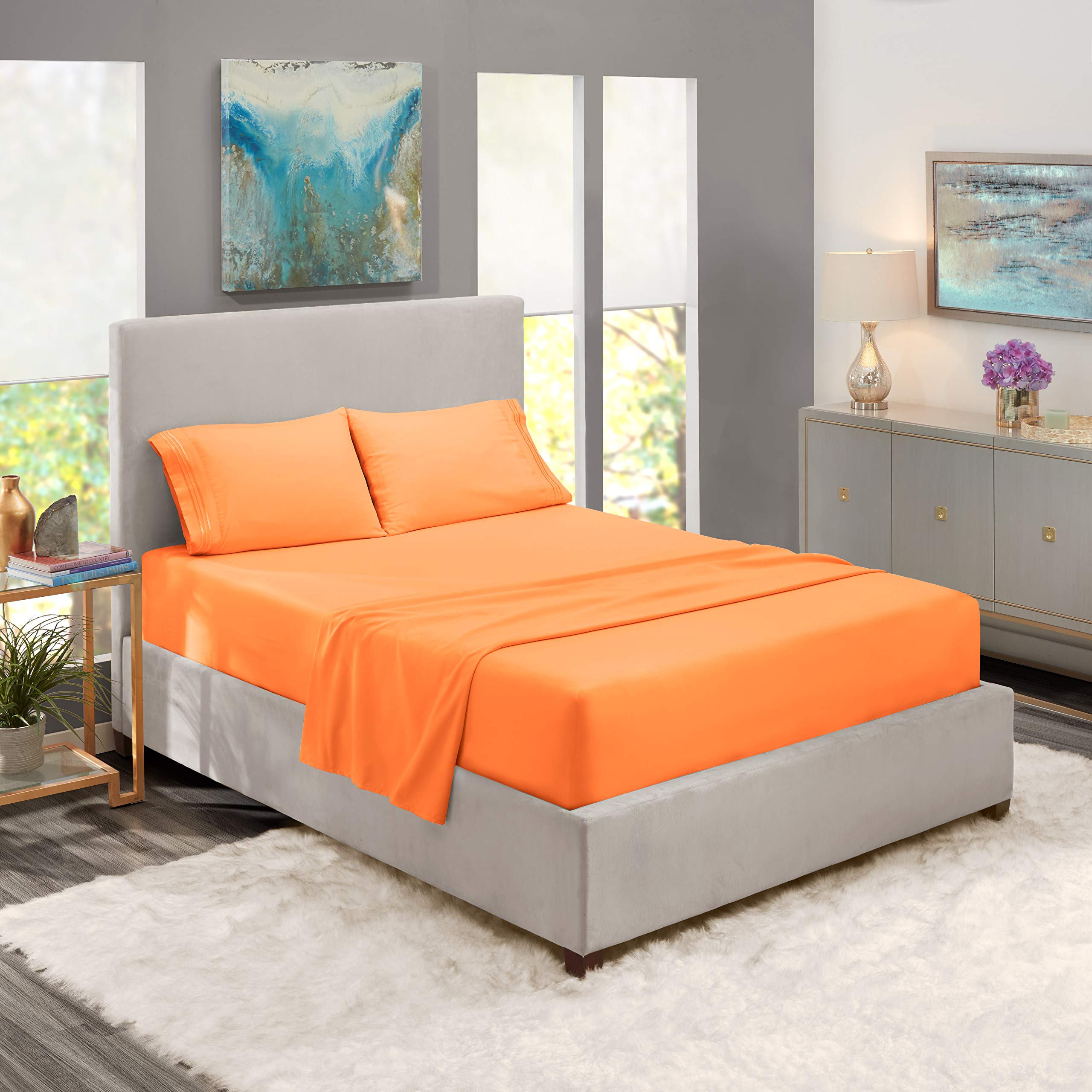 Nestl Full Size Sheet Sets - 4 Piece Full Size Sheets, Light Orange Sheets Full Size Bed Sheets, Double Brushed Bed Sheets Full