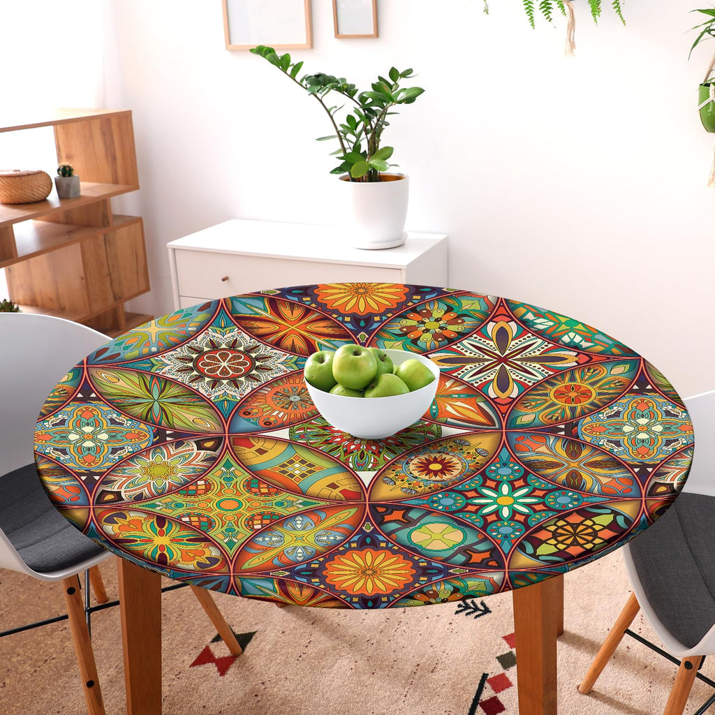 Round Fitted Tablecloth With Elastic Round Outdoor Tablecloths Fitted Table Covers For Round Tables Waterproof Reusable Vinyl Ta