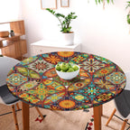 Round Fitted Tablecloth With Elastic Round Outdoor Tablecloths Fitted Table Covers For Round Tables Waterproof Reusable Vinyl Ta