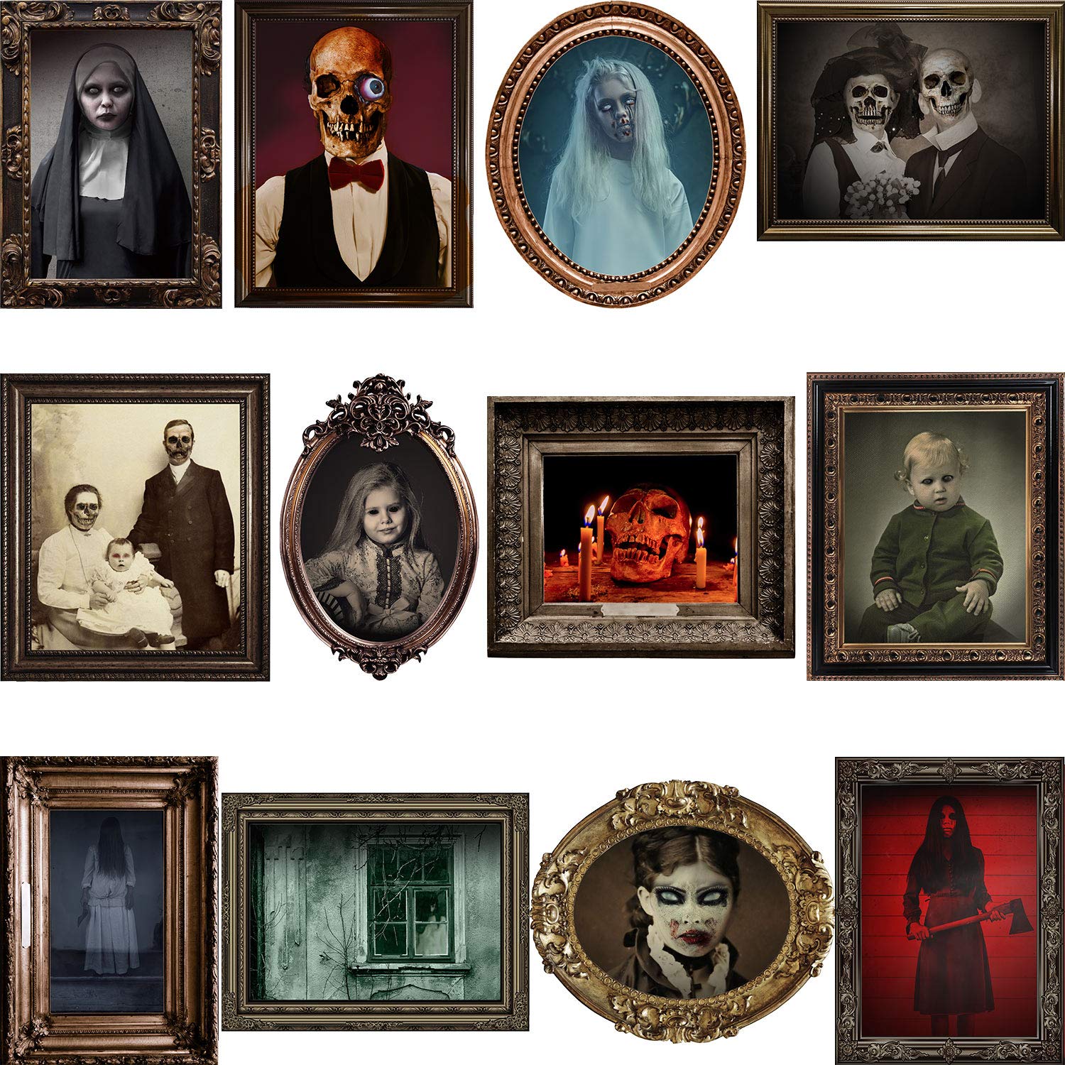 Halloween Decorations, 12 Pieces Laminated Halloween Gothic Decor Poster Frames Durable Haunted House Creepy Portraits Pictures 