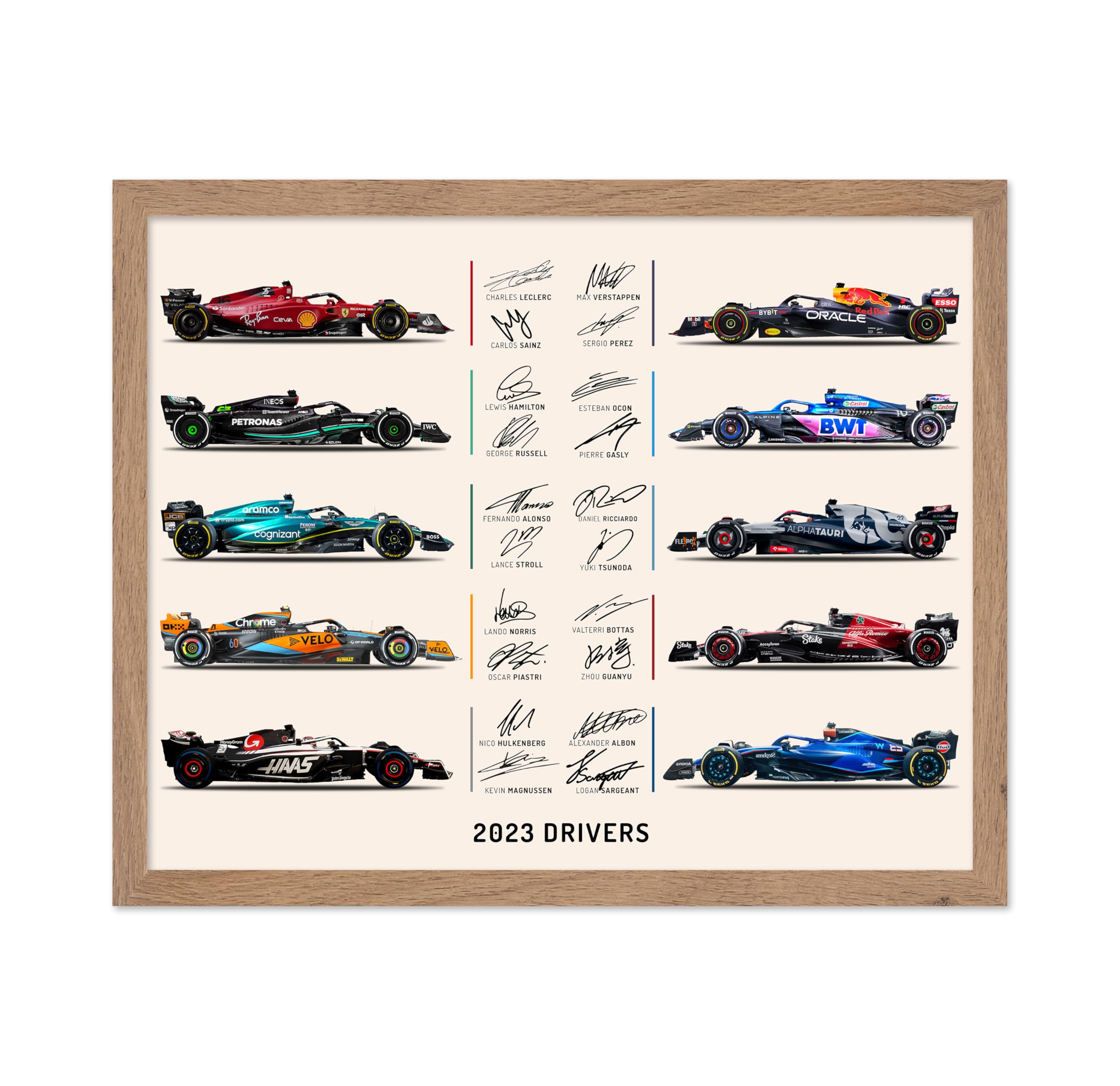 Poster Master 2023 Drivers Poster - Cars & Drivers Signatures Print - Sports Art - Car Racing Art - Gift for Men, Women & Car En