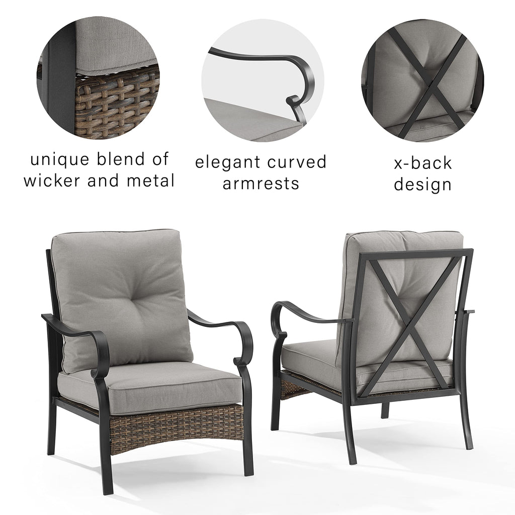 Crosley Furniture Dahlia 2-Piece Outdoor Chair Set, Patio Chairs For Conversation, Porch, Deck, Balcony, Matte Black With Taupe Cushions