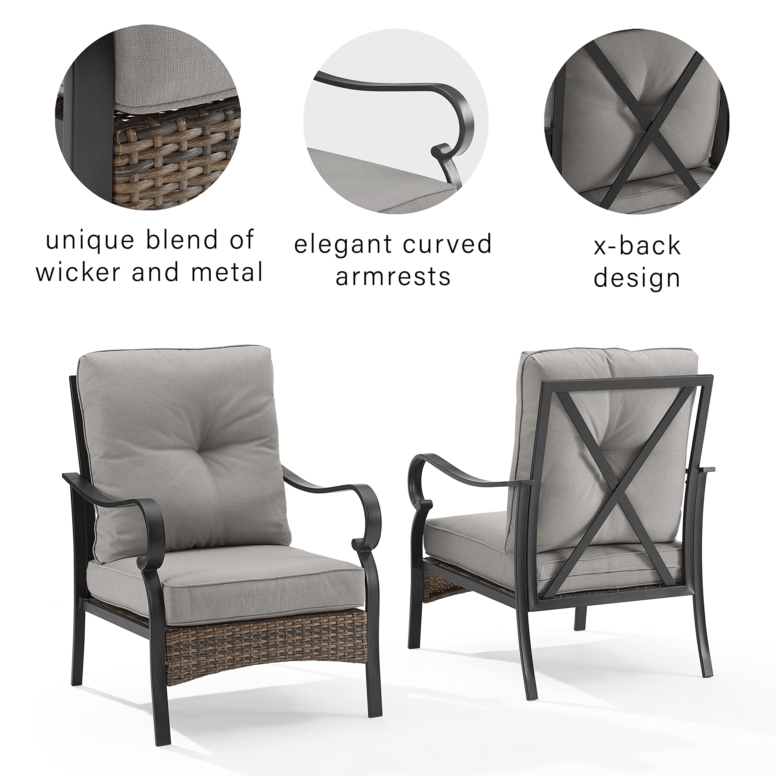 Crosley Furniture Dahlia 2-Piece Outdoor Chair Set, Patio Chairs For Conversation, Porch, Deck, Balcony, Matte Black With Taupe Cushions