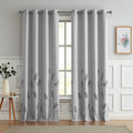 Melodieux Wheat Embroidery Linen Wide Curtains for Living Room Patio Door Large Window Grommet Drape Farmhouse Style, Grey Wheat
