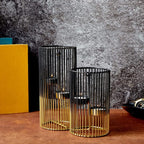Juvale Set Of 2 Black And Gold Geometric Candle Holders For Modern Table Decor (2 Sizes)