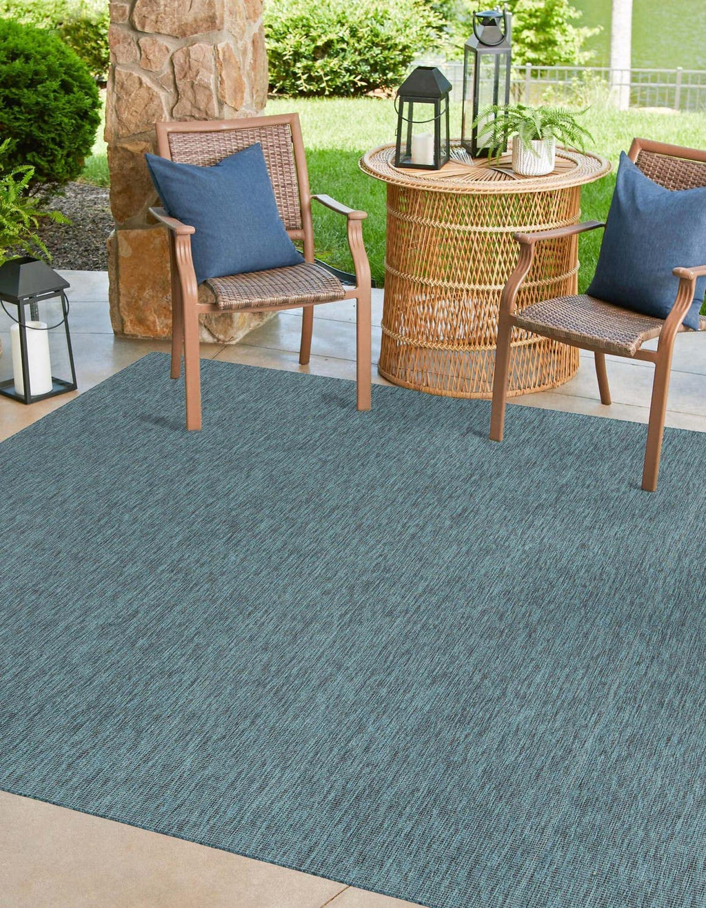 Unique Loom Outdoor Solid Collection Area Rug (4' 1'' Square Teal/Navy Blue)