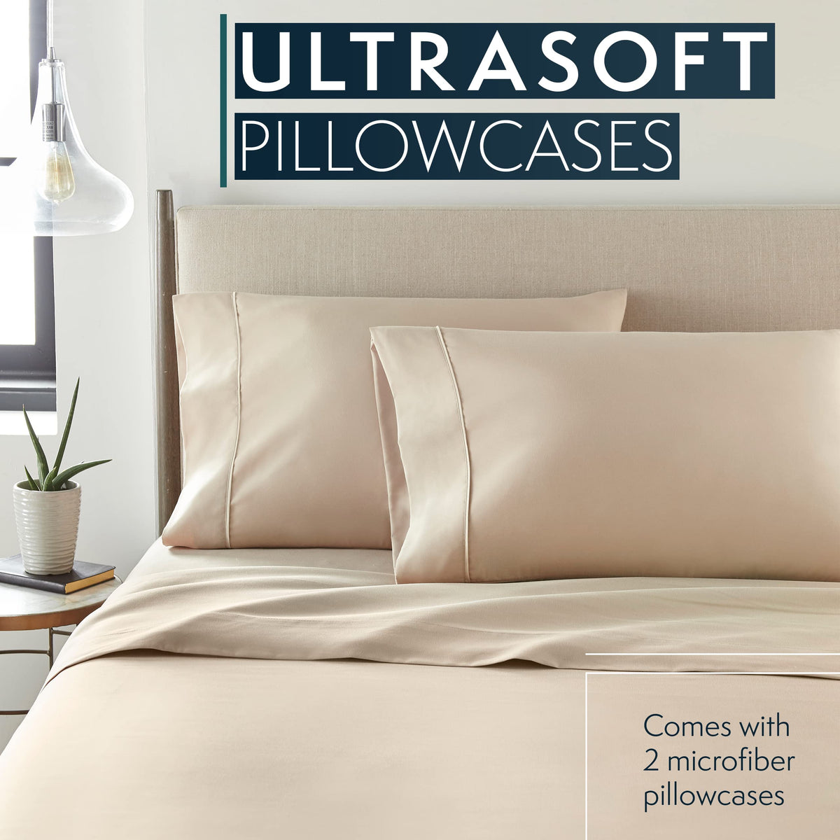 Hc Collection King Pillow Cases Set Of 2- Microfiber, Extra Soft Pillowcases - Easy Care & Machine Washable - Taupe