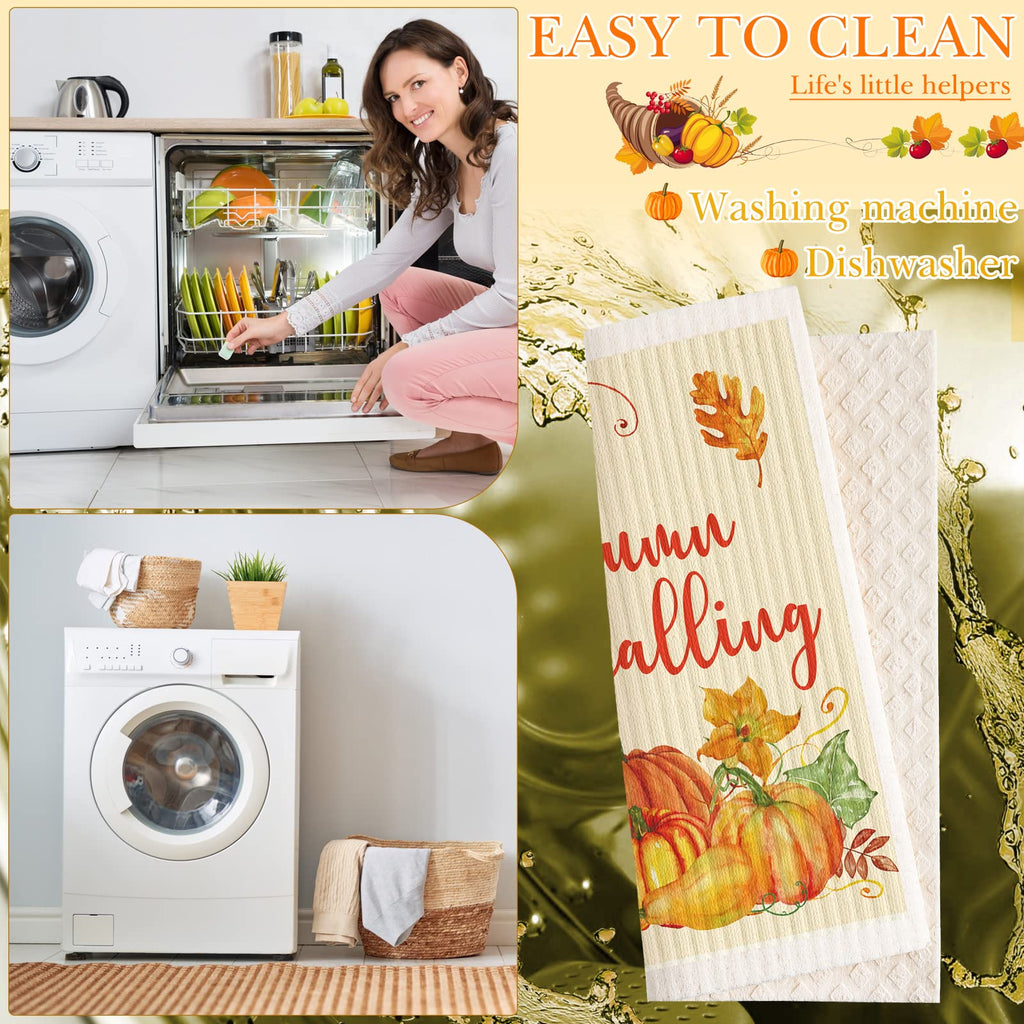 Fall Swedish Kitchen Dishcloth Thanksgiving Pumpkins Maple Dishcloth Absorbent Swedish Soft Reusable Dish Towel Washable Decorat