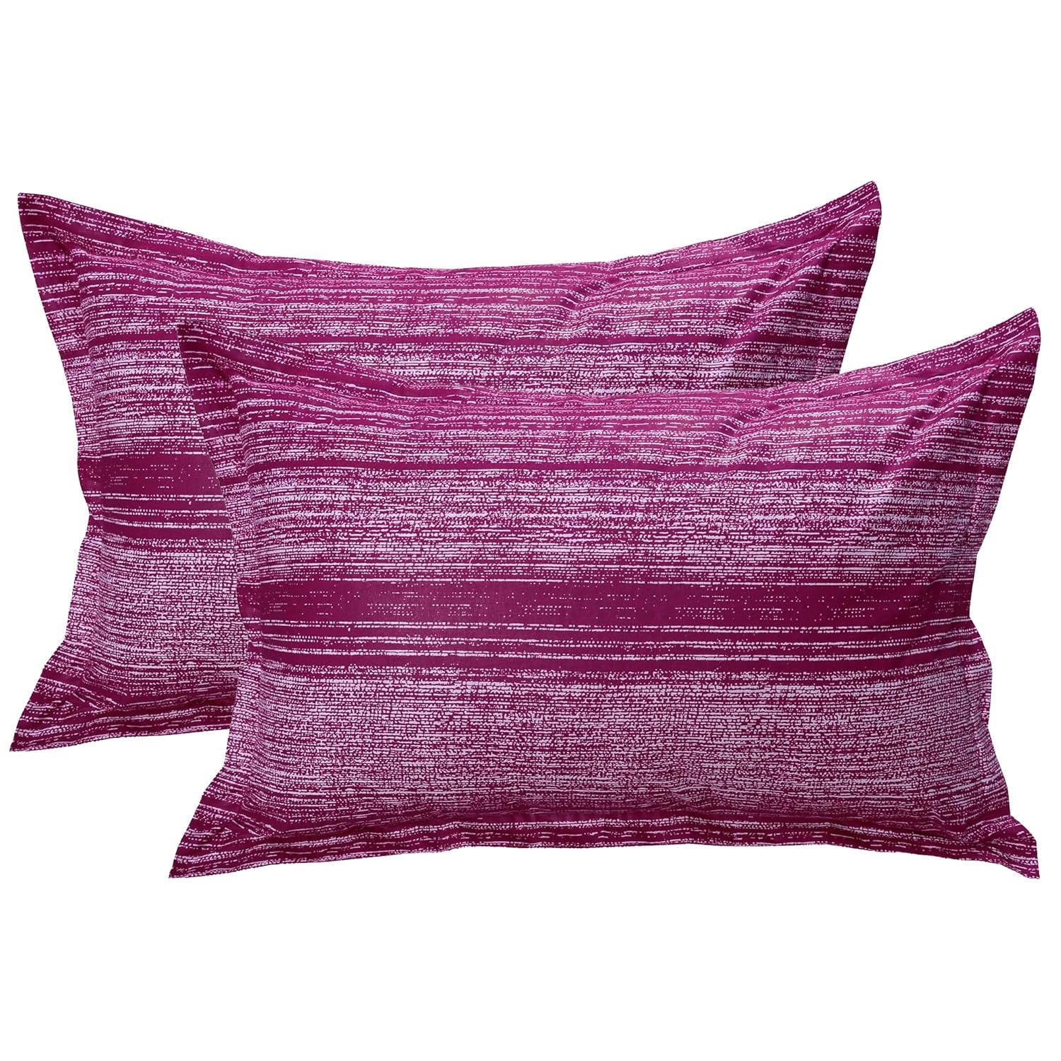 Huesland By Ahmedabad Cotton 144 Tc Cotton Pillow Covers Set Of 2  Burgundy, Grey & White