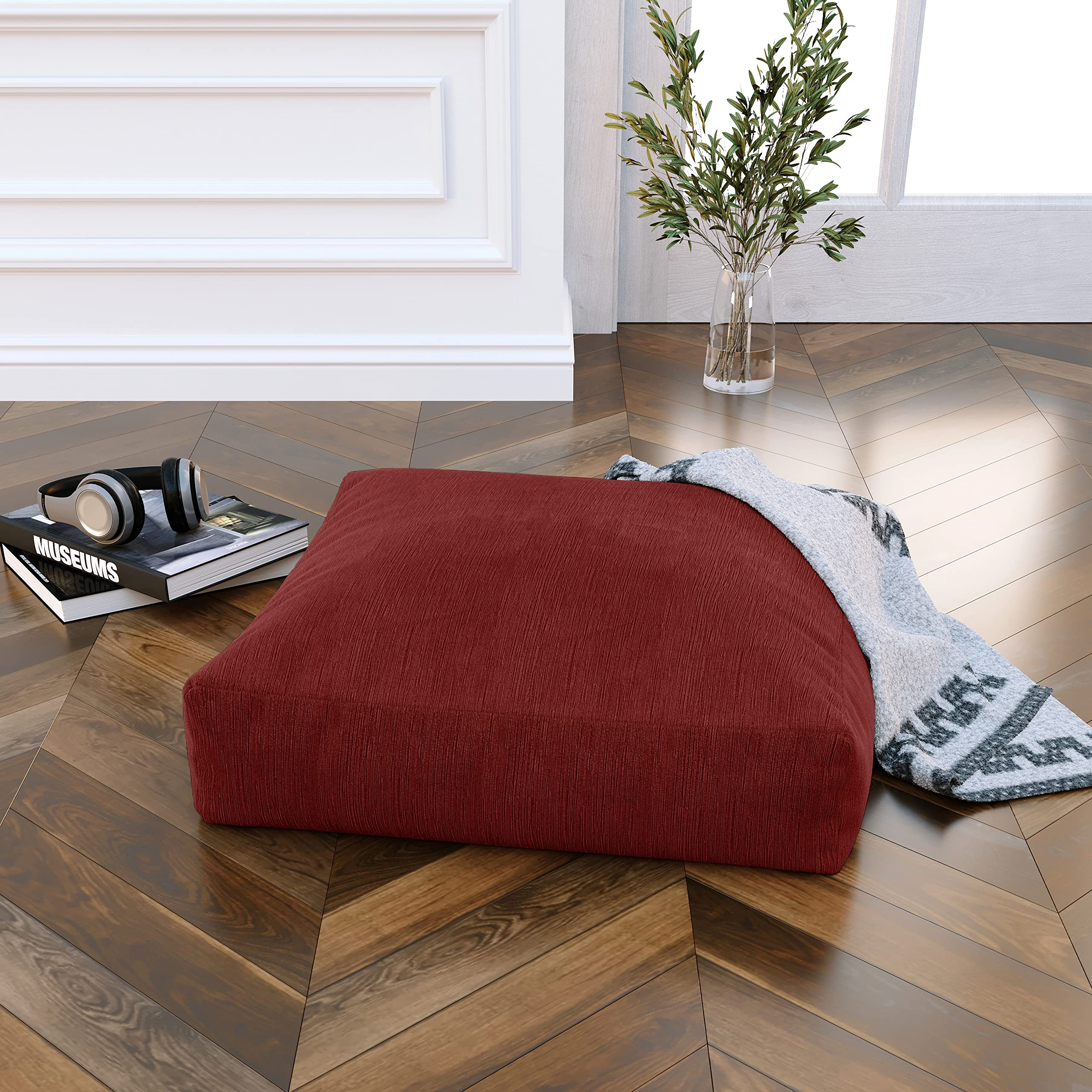 Jaxx Brio Large Dcor Floor Pillow / Meditation Yoga Cushion, Plush Microvelvet, Berry Red