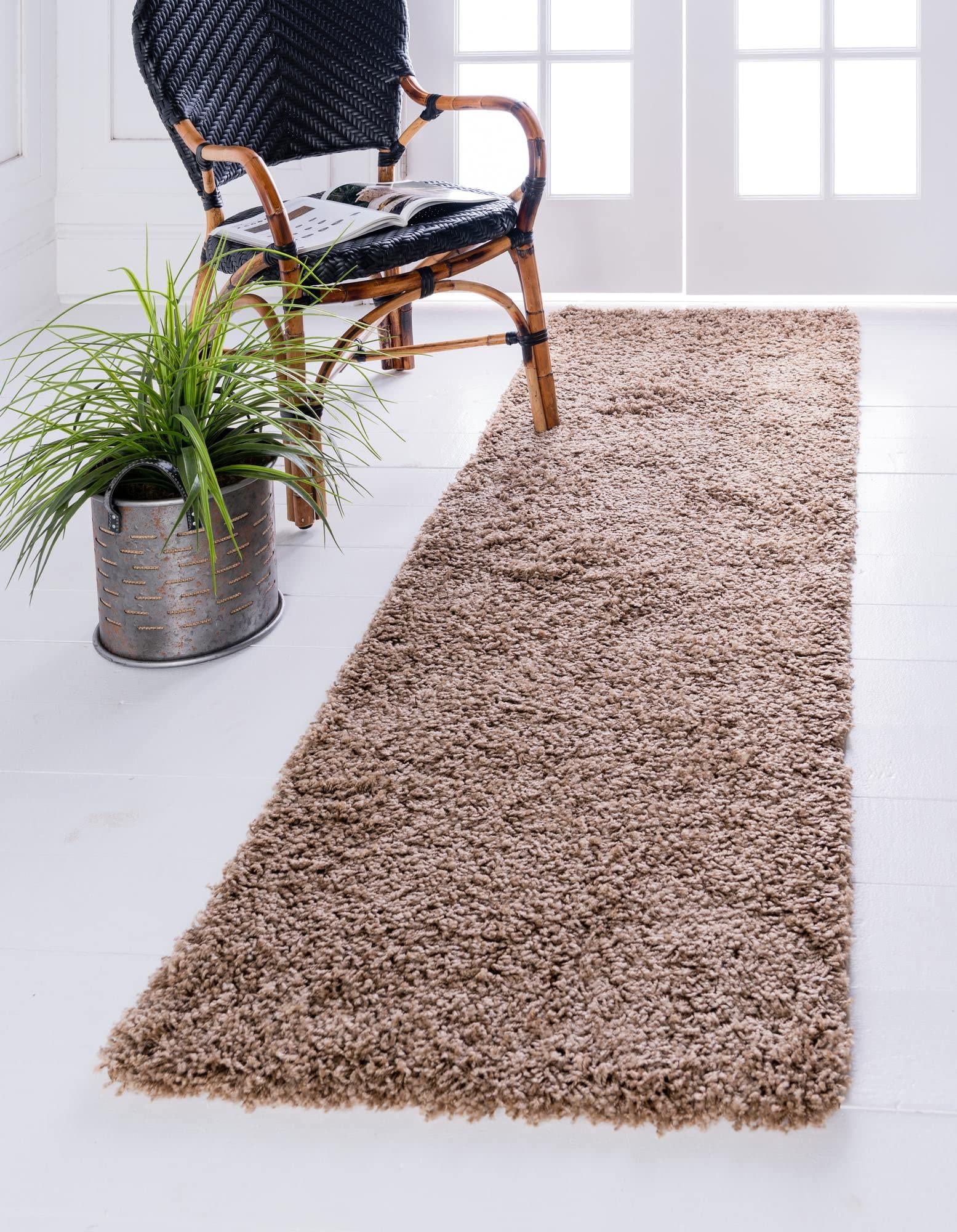 Rugs.com - ber Cozy Solid Shag Collection Rug - 10 Ft Runner Sandy Brown Shag Rug Perfect for Hallways, Entryways