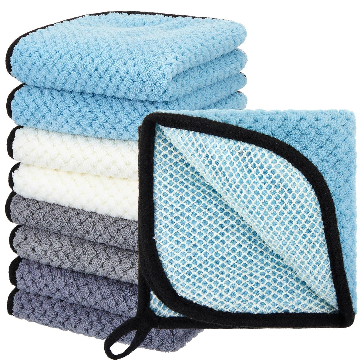 Juexica 8 Pcs Exfoliating Washcloth Men Wash Face Cloth Rustic Dual Sided Bath Washcloth 9.8 x 9.8 Facial Scrubber Men Exfolia