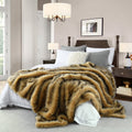 Luxury Plush Faux Fur Blanket King Size, Long Pile Golden Yellow With Black Tips Blanket, Oversized Super Warm, Fuzzy, Elegant,