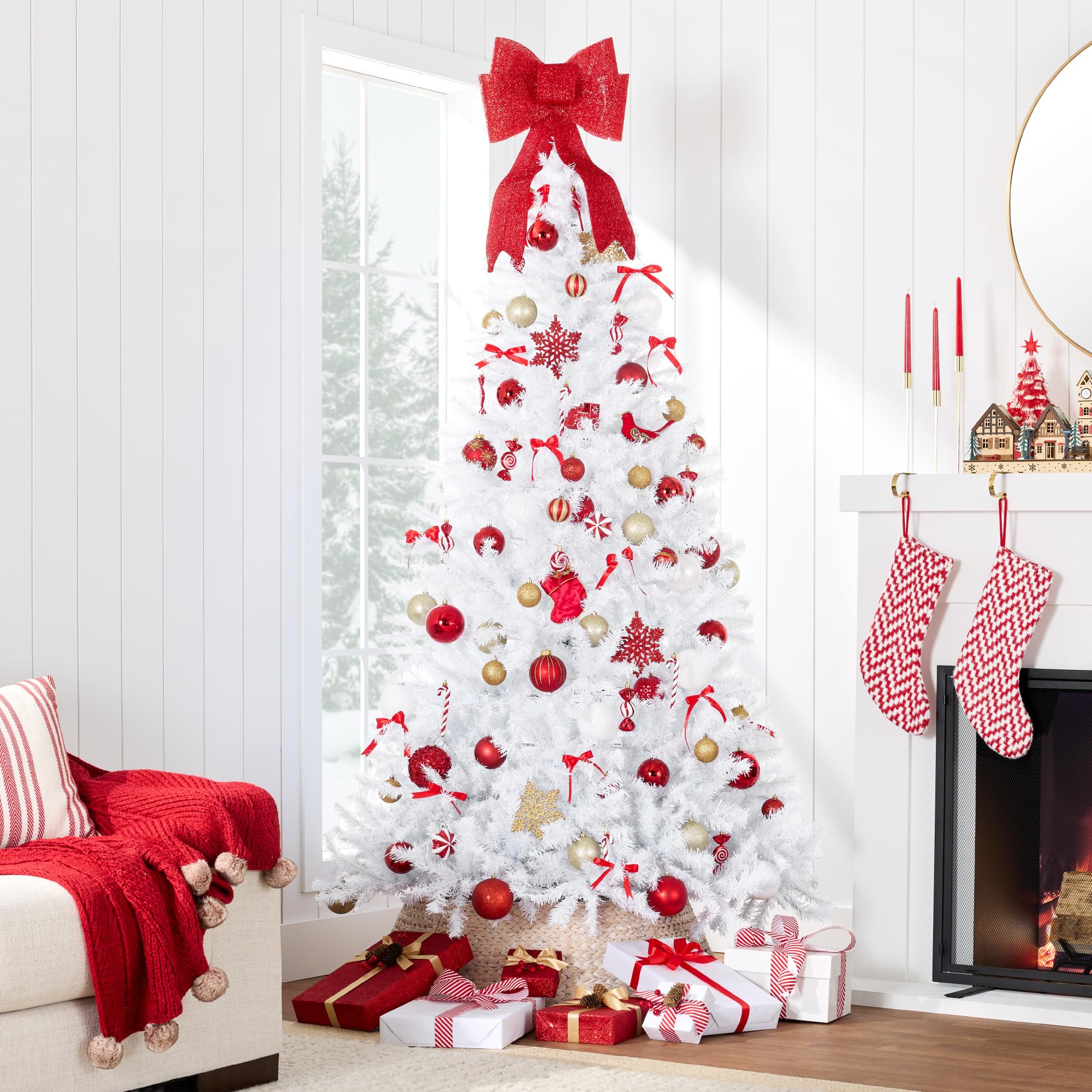 Best Choice Products Artificial Christmas Tree, White 7.5Ft Premium Pine Unlit Holiday Decoration, Full Size D  Cor Easy Assembl