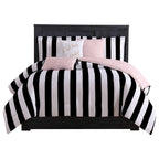 Juicy Couture King Cabana Stripe 6-Piece Reversible Bedding Set, Black/White, Stylish & Versatile for Modern Bedrooms