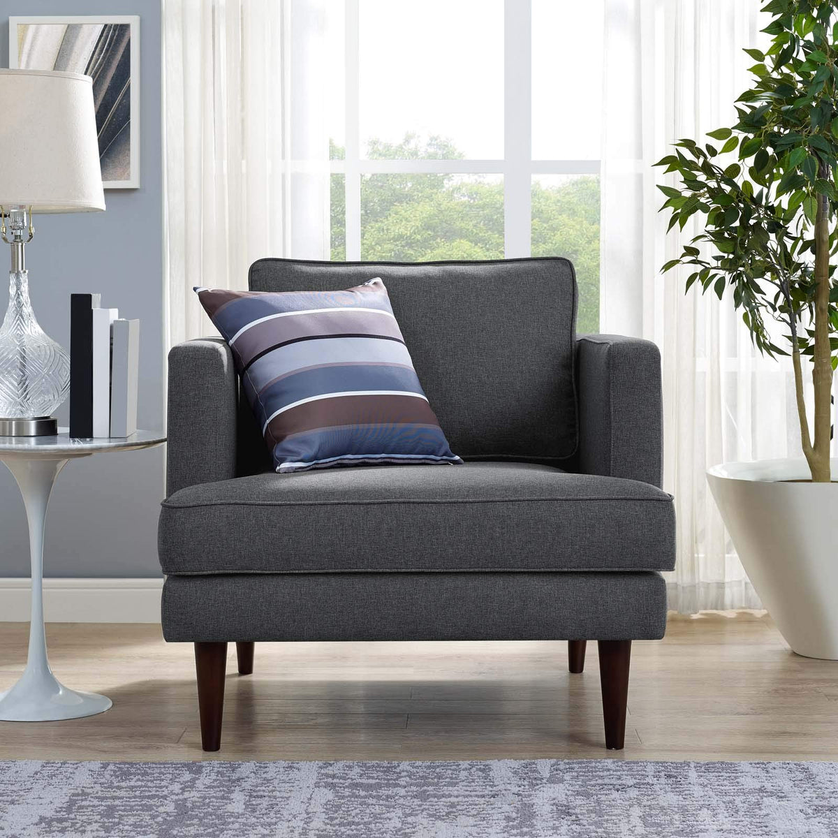 Modway Agile Upholstered Fabric Contemporary Modern Lounge Accent Arm Chair In Gray