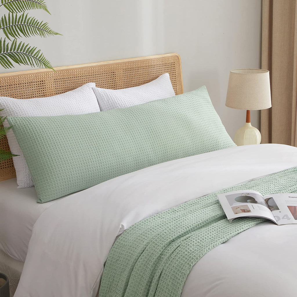 Phf Ultra Soft Waffle Body Pillowcase, Sage Green, 20' X 54', Polyester, Breathable, Skin-Friendly, Zipper Closure