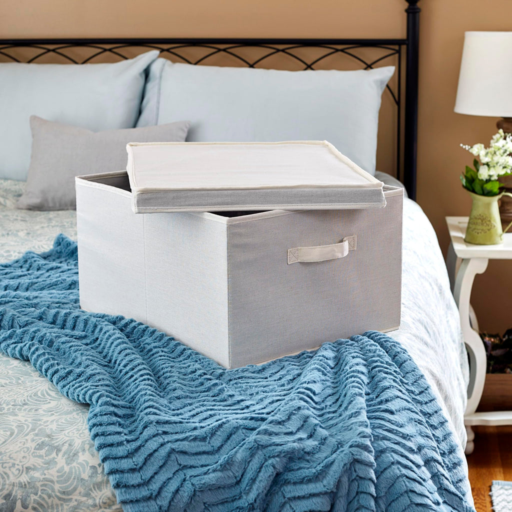 Household Essentials 115 Storage Box With Lid And Handle | Natural Beige Canvas | Jumbo