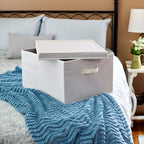 Household Essentials 115 Storage Box With Lid And Handle | Natural Beige Canvas | Jumbo