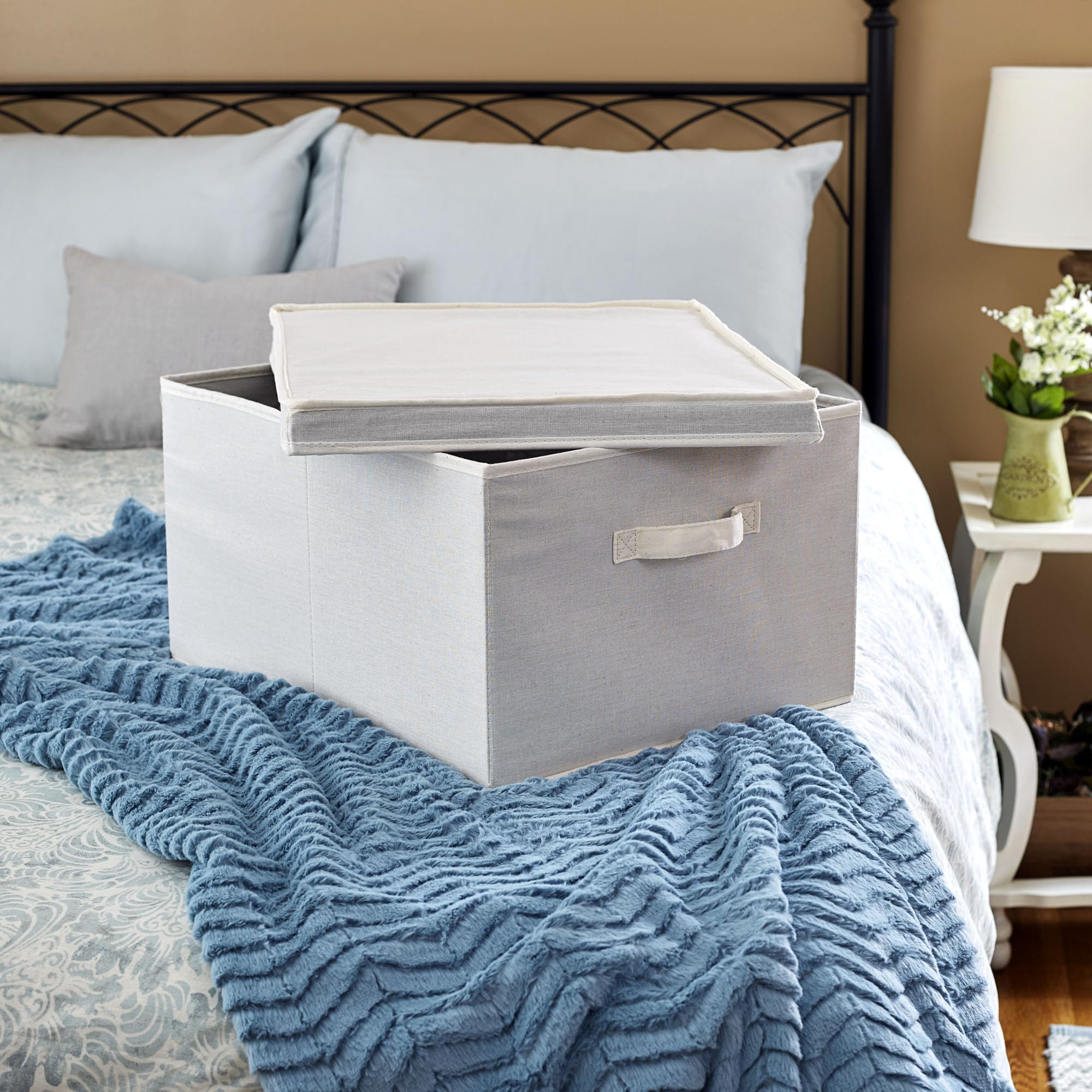 Household Essentials 115 Storage Box With Lid And Handle | Natural Beige Canvas | Jumbo