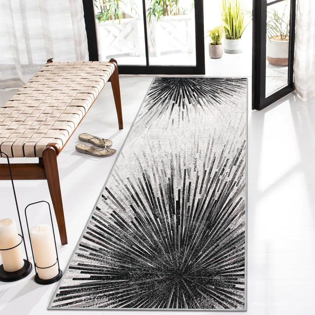 Lahome Modern Black Runner Rug - 2.5X8 Stain Resistant Kitchen Runner Rugs Non Skid Washable Ultra-Thin Rug Runners For Hallways
