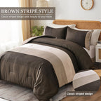 Brown Comforter Set King, Reversible Brown Striped Down Alternative Comforter For King Bed,3 Pieces (1 Comforter+2 Pillowcases),