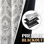 Jinchan 100% Blackout Curtains 108 Inch Length 2 Panels Grey Damask Medallion Window Curtains For Bedroom Extra Long Grommet Thermal Insulated Drapes For Living Room Vintage Window Treatments Set