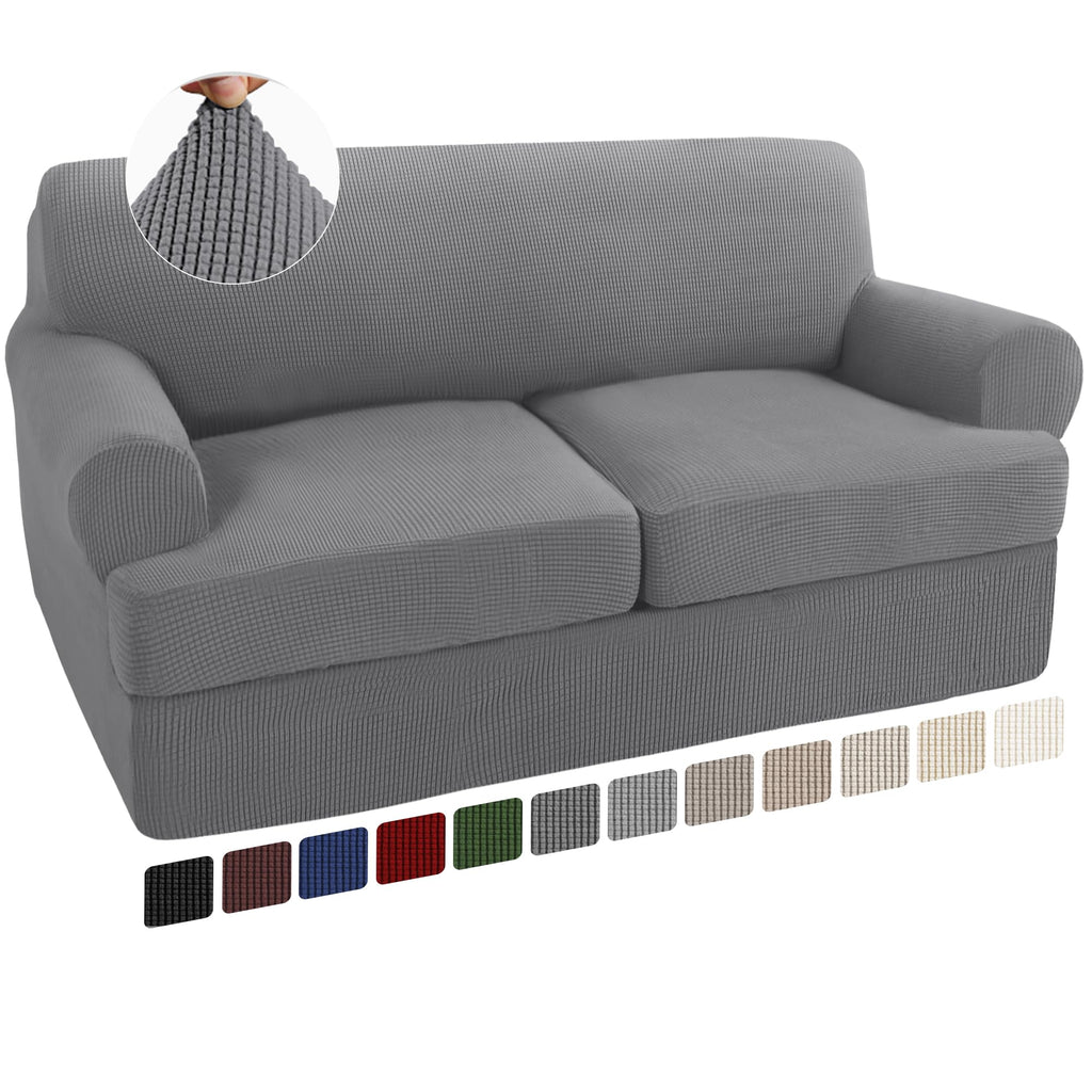 Turquoize 3 Piece T Cushion Loveseat Slipcovers Sofa Cover For 2 Cushion Couch Cover Washable Sofa Slip Cover Furniture Covers With 2 Individual T Cushion Seat Covers (2 Cushion Loveseat, Dove)