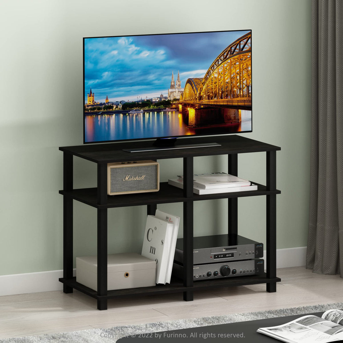 Furinno Romain Turn-N-Tube Stand for TV up to 40 Inch, 40-Inch, Espresso/Black