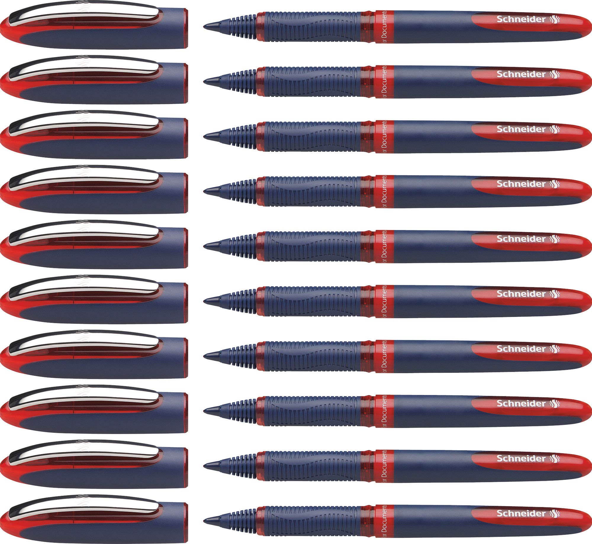 Schneider One Business Rollerball Pen, 0.6 Mm Ultra-Smooth Tip, Blue Barrel, Red Ink, Box Of 10 Pens (183002)